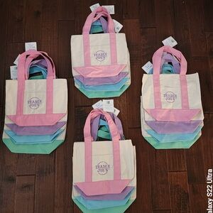 TRADER JOE'S MINI PASTEL CANVAS TOTE BAG, NEW SPRING PASTEL COLORS 4 BAGS SET